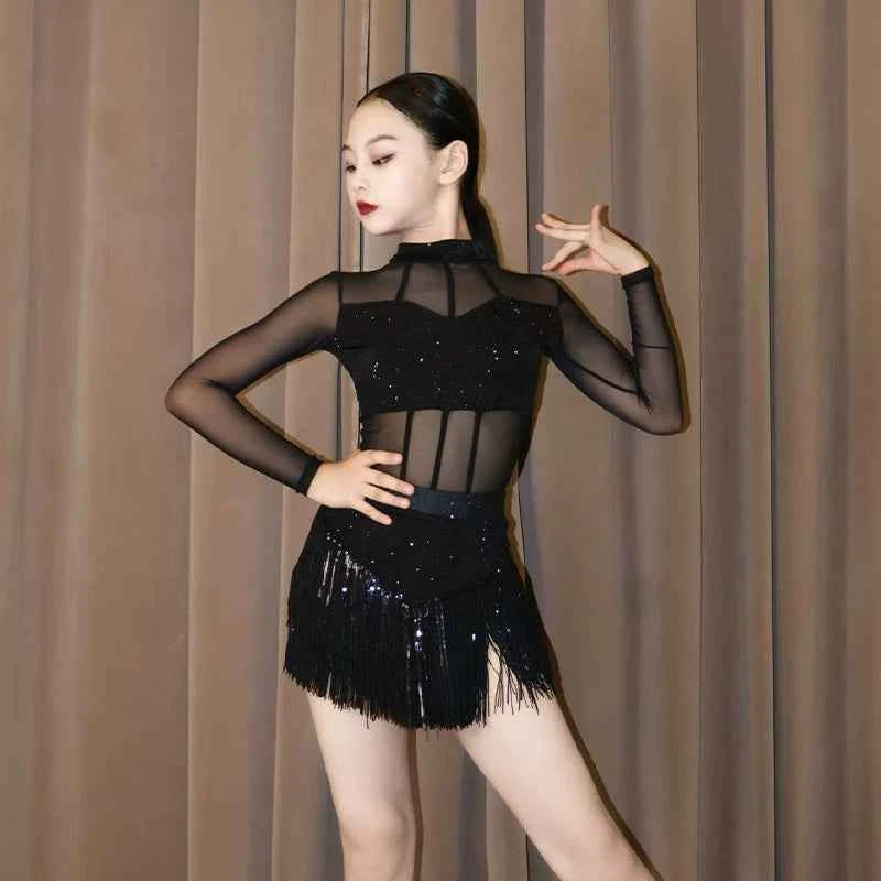 Girls Latin Dance Dresses Kids Royal Blue Wine Black Lace Salsa Rumba Chacha Latin Dance Clothes for Children