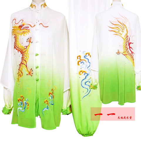 Martial Arts Clothes  Kungfu clothes Tai Chi Clothing Embroidery Dragon Tai Chi Competition Clothes Gradually Green Men and Women Performing Clothes Sword Fan Performing Clothes