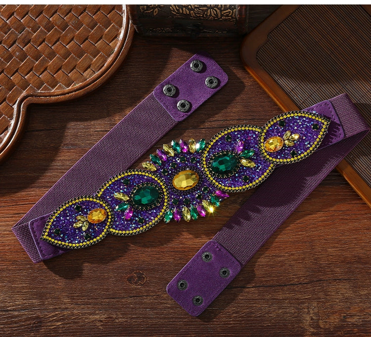 Xinjiang Latin ballroom dance sasehs waistband  diamond elastic waist belt for women girls Uygur dance accessories dancing waist chain - Moderndancedress.com