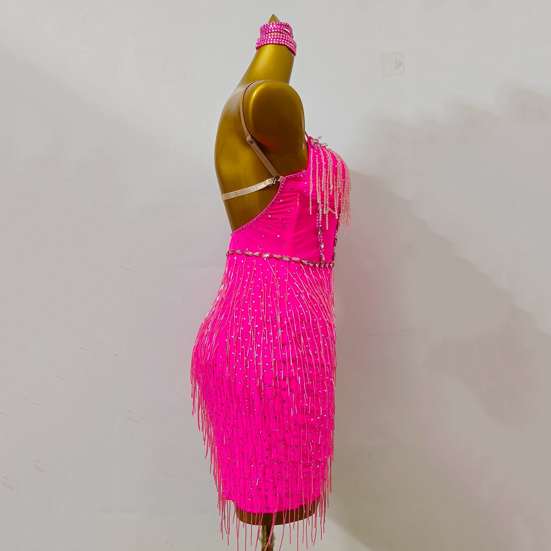 Custom Sise Pink Fringe Latin Dance Dresses for Women Girls Competition Salsa Rumba Chacha Dance Clothing