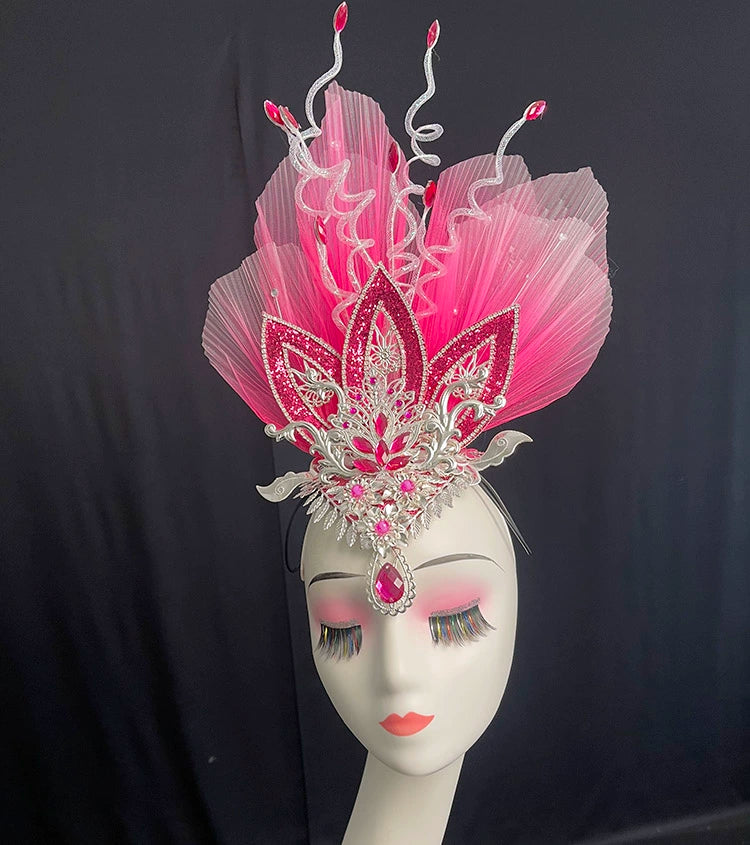 Opening Dance Performance Flowers Headdress Women Girls Model Show Pageant Catwalk Square Dance Yangko Dance Performance Head Piece - Moderndancedress.com