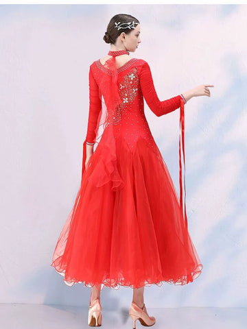 Competition Green blue ballroom dance dresses for women girls bling Modern dance  big swing skirt foxtrot smooth tango rhythm dancing gown - Moderndancedress.com