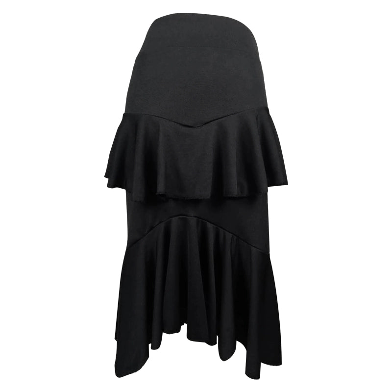 Latin dancer's adult half-length skirt, kungfu, dance costume, double-decked lotus-leaf fringed dress - Moderndancedress.com