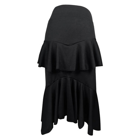 Latin dancer's adult half-length skirt, kungfu, dance costume, double-decked lotus-leaf fringed dress - Moderndancedress.com
