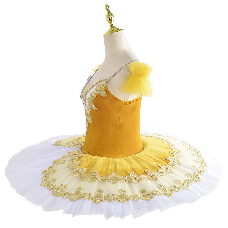 kids toddlers Yellow embroidered Ballerina ballet dance dresses for girls flat tutu skirts pancake ballet dance skirt - Moderndancedress.com