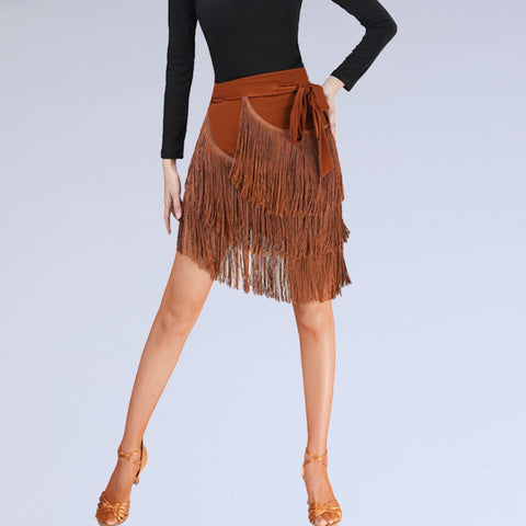 zebra brown fringe Latin dance skirt Tassel hip scarf practice clothes performance costume Adult salsa rumba ballroom dance wrap skirt - Moderndancedress.com