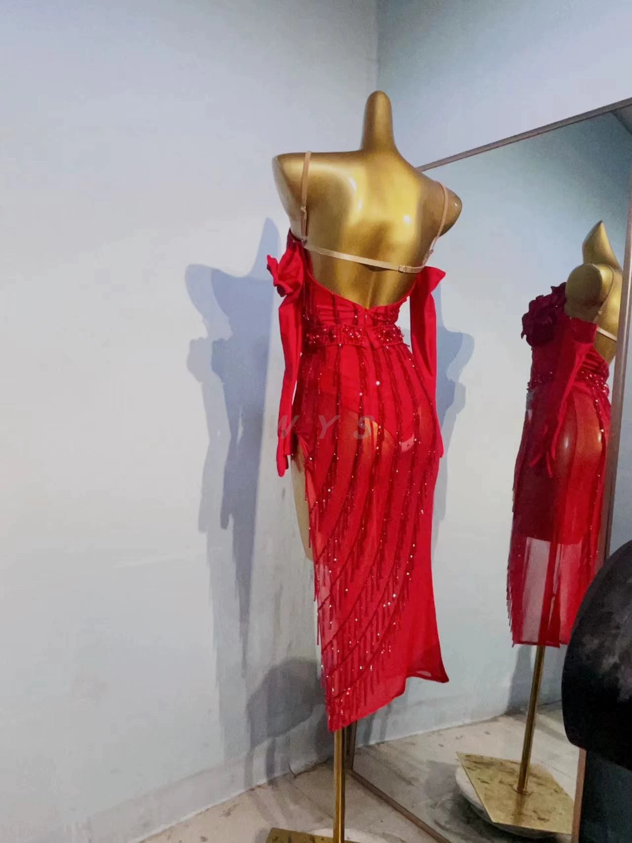 Custom Size Red  Dark Green Competition Latin Dance Dresses for Women Girls Side Slit Salsa Rumba Chacha Dance Costumes - Moderndancedress.com