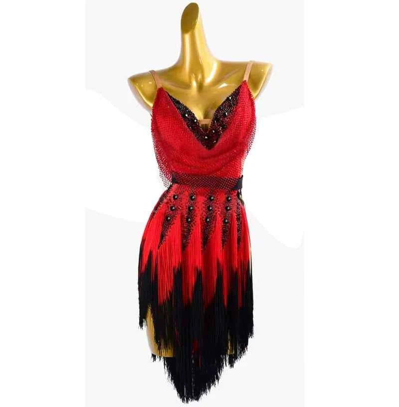 Professional Latin Dance Dress with Gradient Tassel for Rumba and Samba Performance - Moderndancedress.com