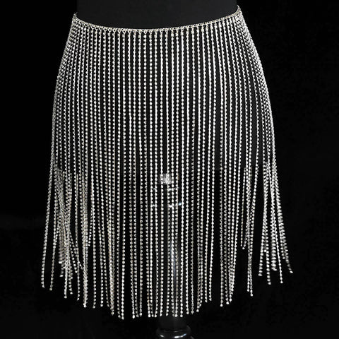 Women girls latin jazz rave dance Rhinestone tassel waist chain hollow bling hot pole dance tassel skirt belly dance body chain belts - Moderndancedress.com
