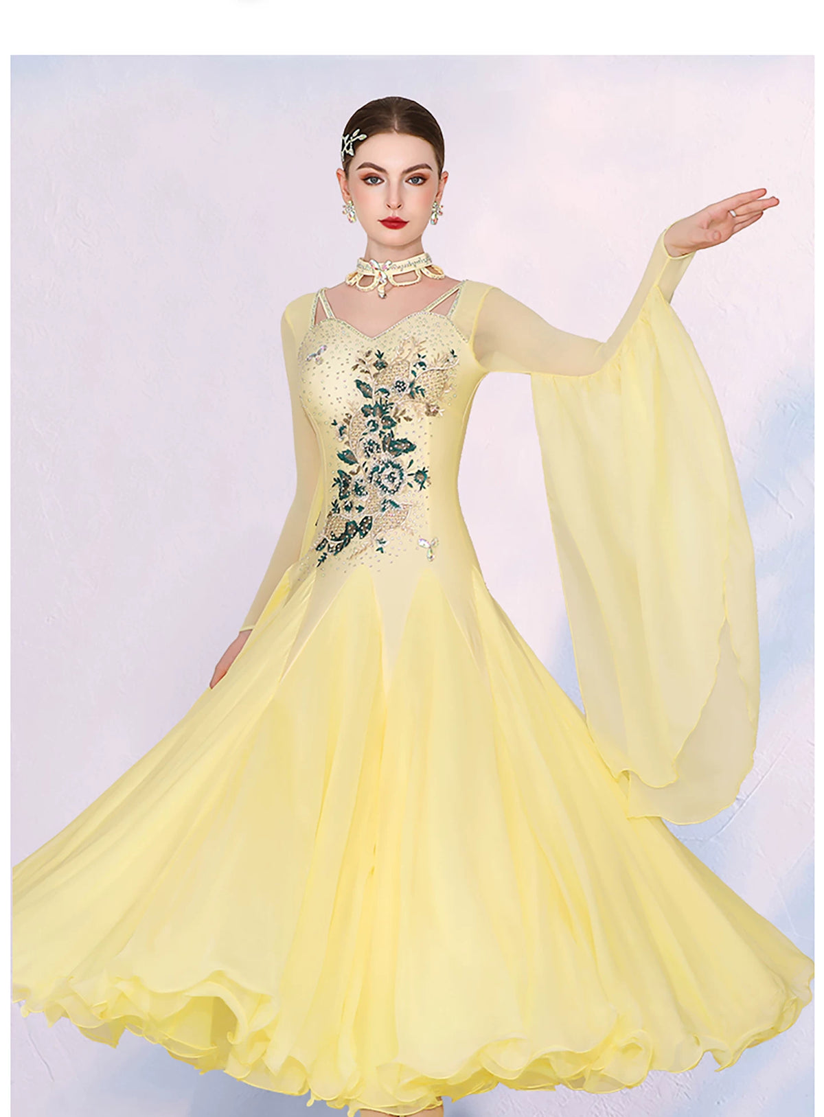 Women Yellow Ballroom Dance Dress - Waltz Competition Tango Gown