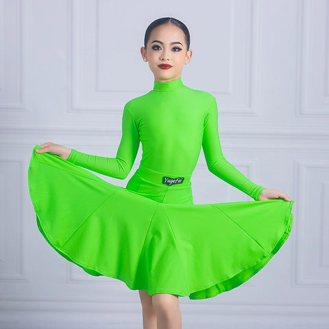 Orange green Latin dance regulations ballroom dance dress kids girls professional turtleneck salsa latin dance outfits for children - Moderndancedress.com