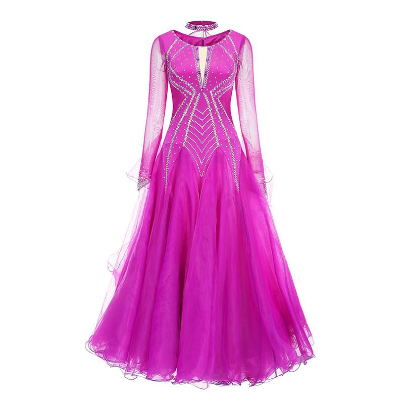 Navy Fuchsia Crystal Ballroom Dance Dresses for Women Girls Waltz Tango Competition Smooth Rhythm Dance Long Gown - Moderndancedress.com