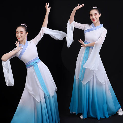 Hanfu Chinese Folk Dance Costumes  Classical Dance Costume elegant Chinese wind dance costume Jiangnan Umbrella Dance book and bamboo slips dance fairy skirt - 