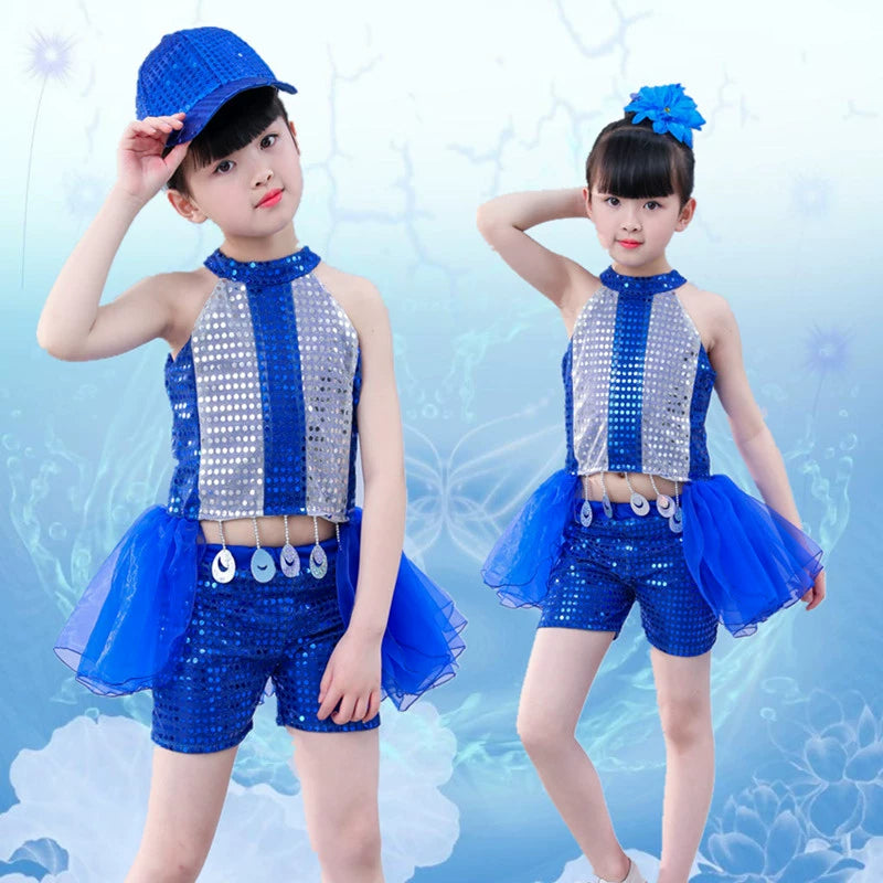 Girls Jazz Dance Costumes jazz dance sequins, cheerleading costumes, children  and pupils costumes blue - Moderndancedress.com