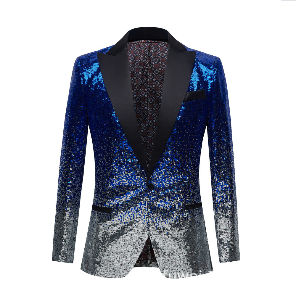 Men's Gradient Sequined Jazz Dance Blazer Turquoise Black Green Gold Host Singers Performance Coats Host Emcee Choir Wedding Party Suit - Moderndancedress.com