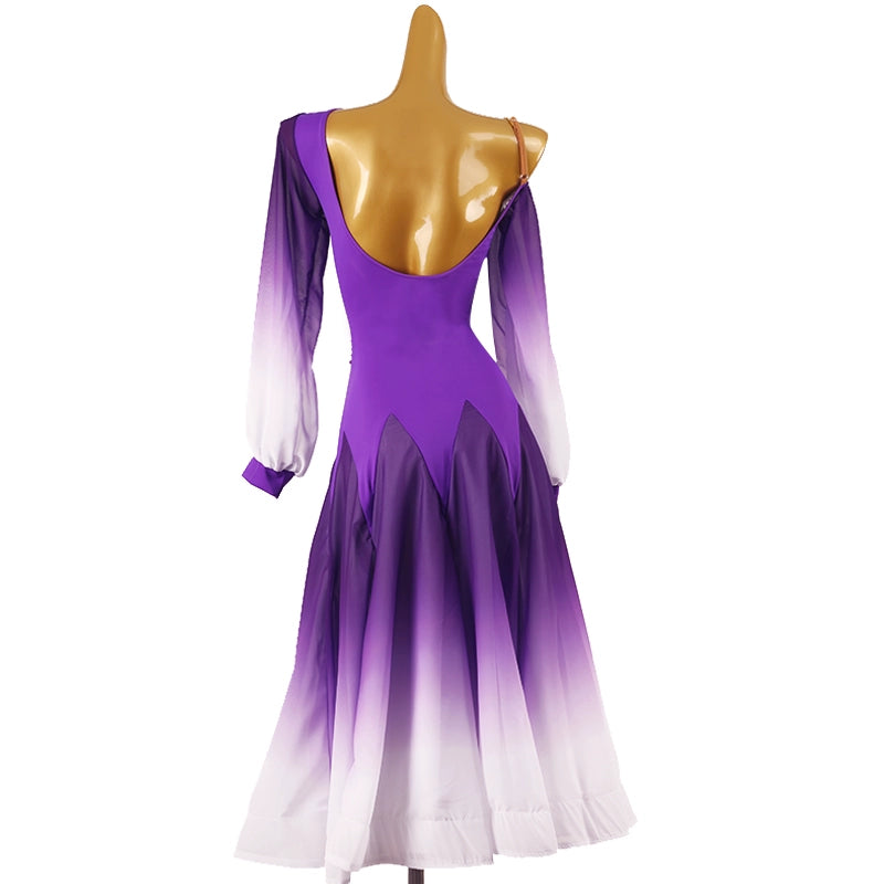 Purple Ballroom Dance Dresses for Women Girls One Shoulder Long Sleeves Slant Neck Waltz Tango Competition Long Gown for Female - Moderndancedress.com