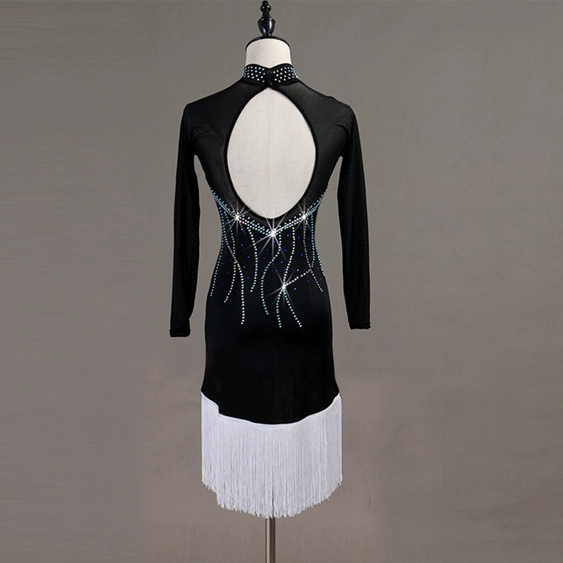 Latin Dance Dresses Women's Performance Spandex / Organza Crystals / Rhinestones  Long Sleev Dress - Moderndancedress.com