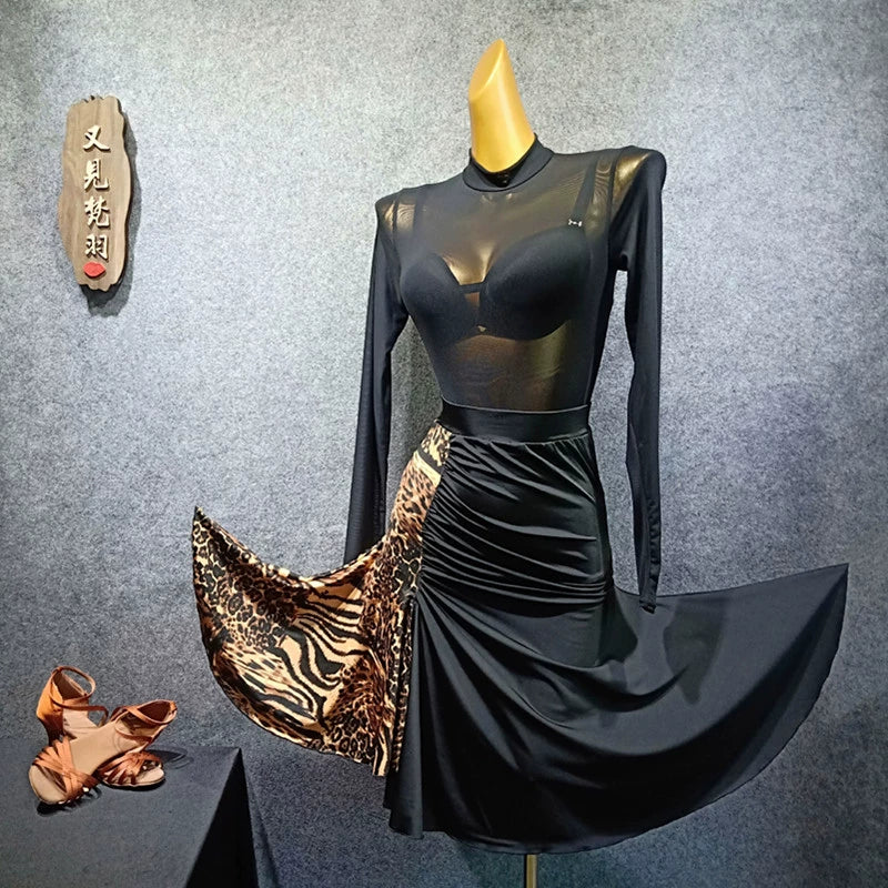 Latin Dance Garment bodysuits Adult Female Sense Screen Dance Garment body tops jumpsuits - Moderndancedress.com