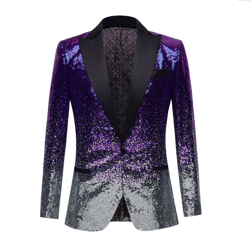 Men's Gradient Sequined Jazz Dance Blazer Turquoise Black Green Gold Host Singers Performance Coats Host Emcee Choir Wedding Party Suit - Moderndancedress.com