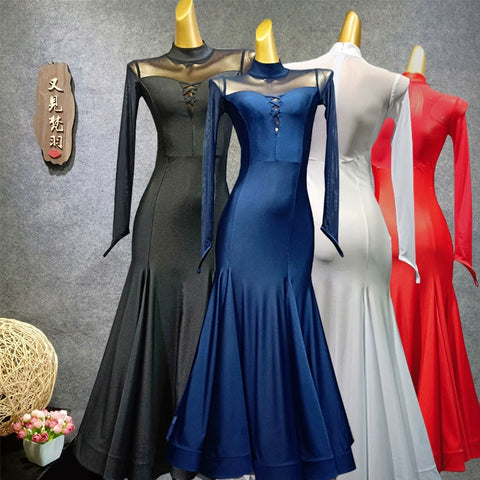 Ballroom Dance Dresses Modern Skirt Adult National Standard Dance Dress Performance Dress Mesh Waltz Skirt - Moderndancedress.com