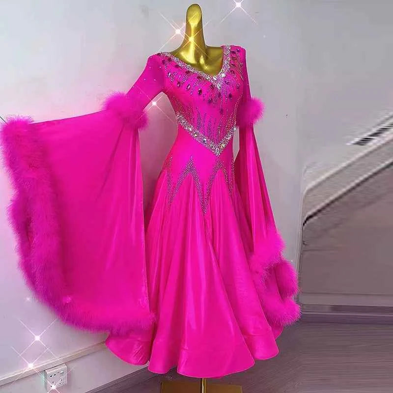 Custom Size Women's Pink Ballroom Dance Dress Bling Gown