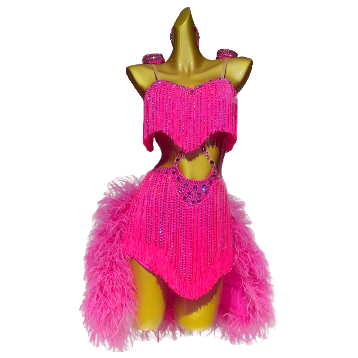 Custom Size Fuchsia Bling Fringe Competition Latin Dance Dress Blackpool Ostrich Hair Dance Wear