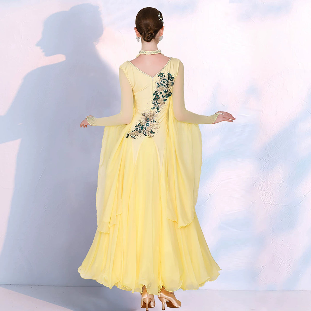 Women Yellow Ballroom Dance Dress - Waltz Competition Tango Gown