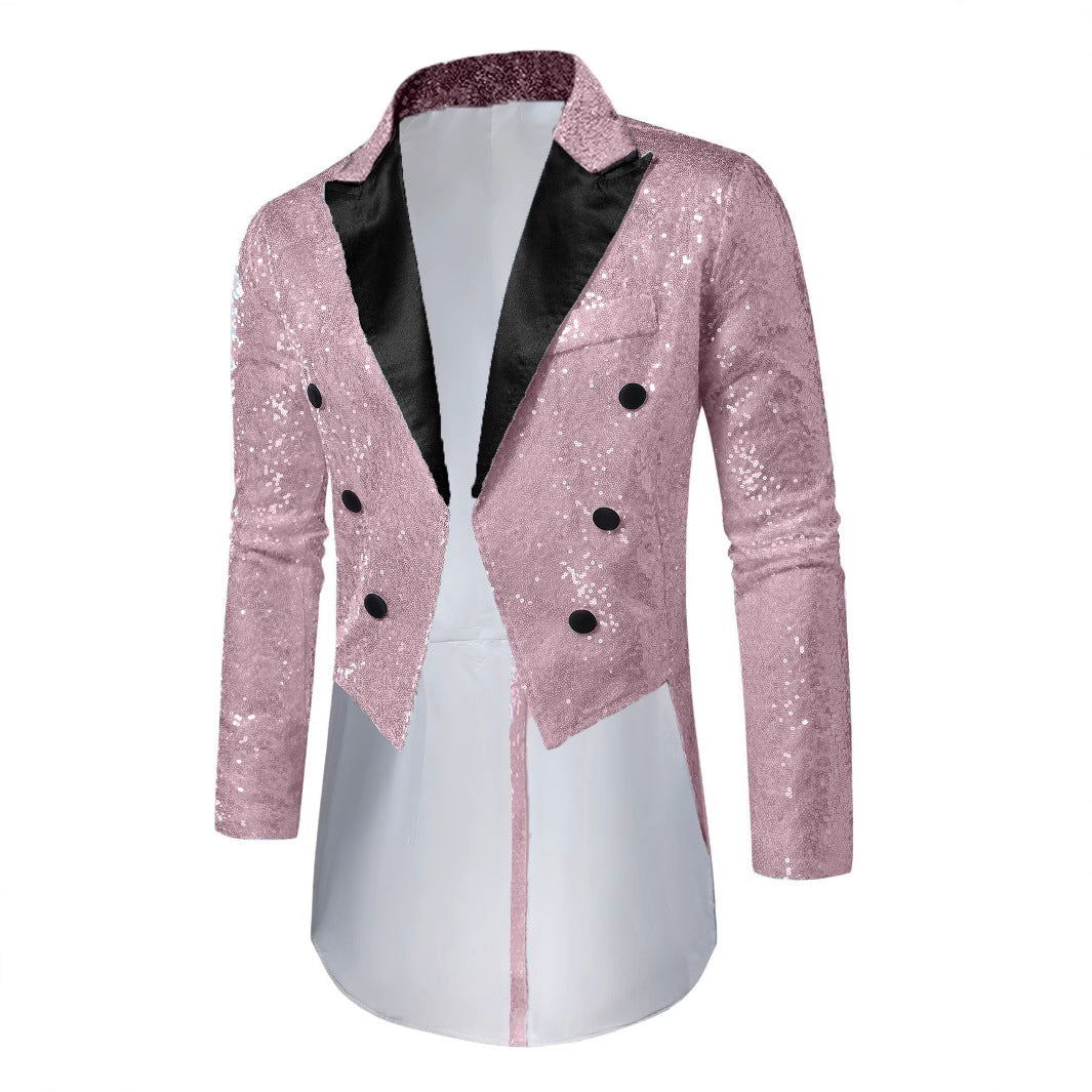 Men's Jazz Dance Costumes Pink Green Gold Sequin Magician Singers Host Tuxedo Coats Banquet Nightclub Jackets - Moderndancedress.com
