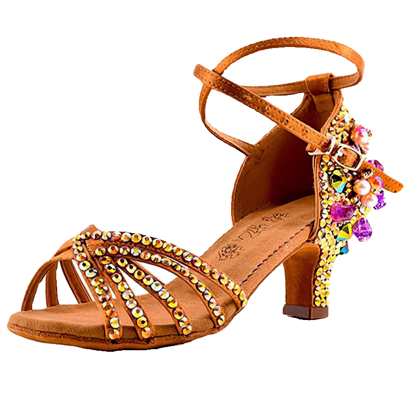 Bronze White Gemstones Latin Dance Shoes for Women Girls Pearl Purple Gemstones High-heeled Latin Ballroom Tango Salsa Jive Chacha Dance Sandals - Moderndancedress.com