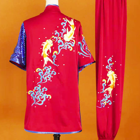 Custom Size Chinese Dragon Competition Wushu Uniforms for Men Women Short Sleeve Embroidery Kung Fu Uniforms  Long Fist Martial Arts Clothes