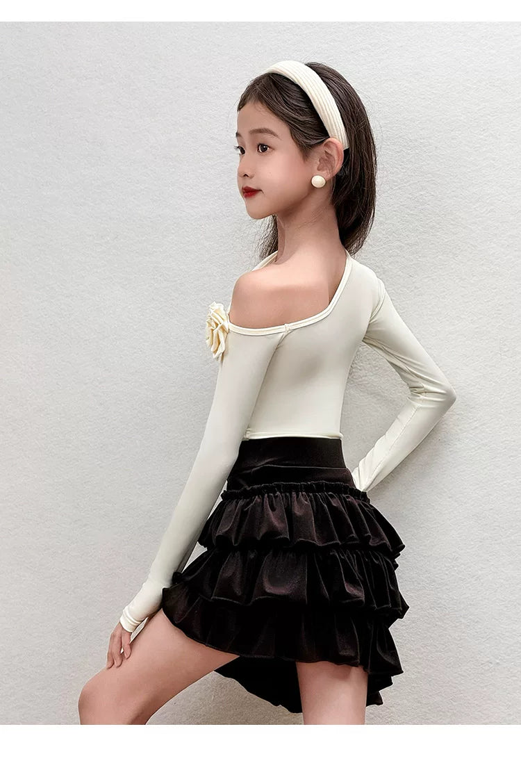 Girls Latin Dance Costume | Ruched One-Shoulder Salsa Dress Set