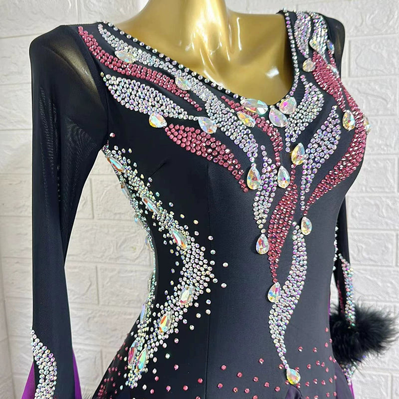 Custom Size Purple Competition Ballroom Dance Dresses for Women Girls Waltz Tango National Dance Long Gown - Moderndancedress.com