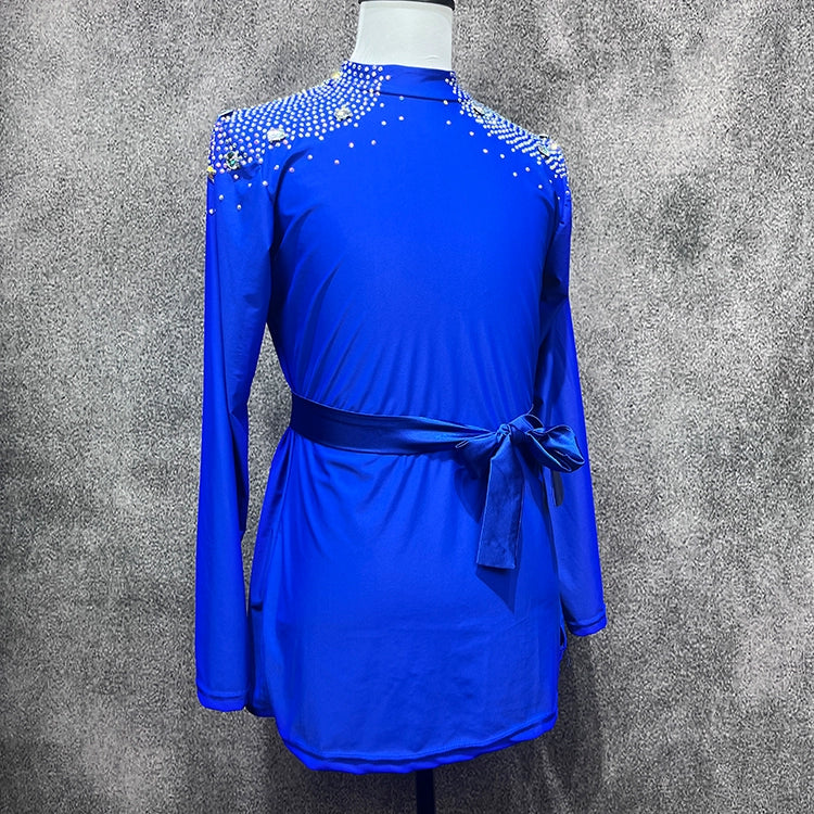 Kids Royal Blue Latin Ballroom Dance Shirts for Children Rhinestones Salsa Latin Competitions Dance Tops for Boys - Moderndancedress.com