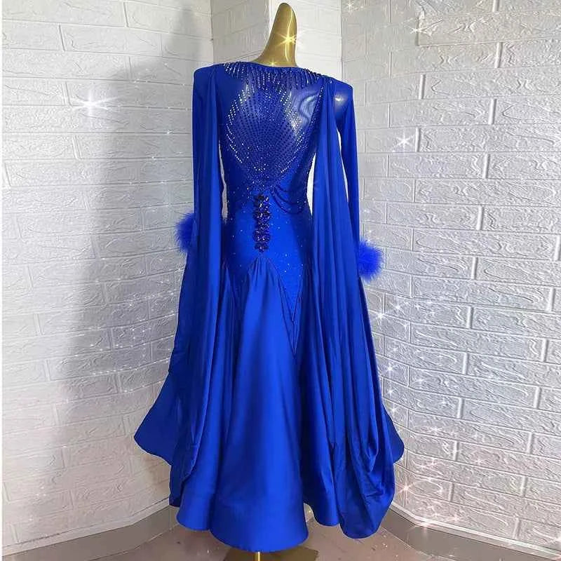 Custom Size Royal Blue Ballroom Dance Dress Crystal Competition Waltz Tango Smooth Dance Gown