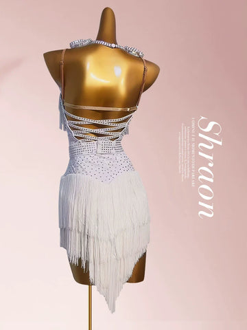 Customized size Yellow blue pink tassels Latin dance competition dressses  for adult kids professional solo flower dance bling clothes - Moderndancedress.com