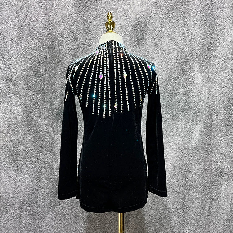 Custom Size Boys Competition Latin Dance Shirts Rhinestones Velvet Salsa Ballroom Latin Dance Tops
