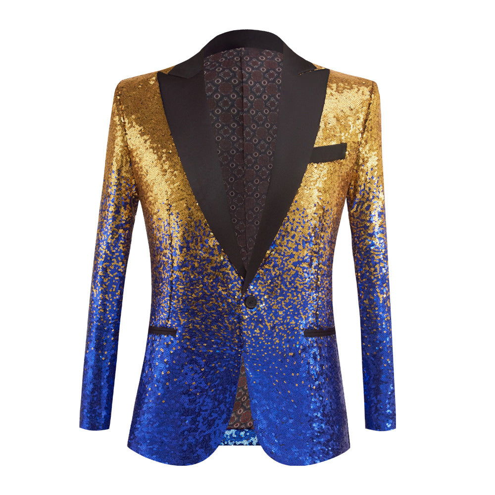 Men's Gradient Sequined Jazz Dance Blazer Turquoise Black Green Gold Host Singers Performance Coats Host Emcee Choir Wedding Party Suit - Moderndancedress.com