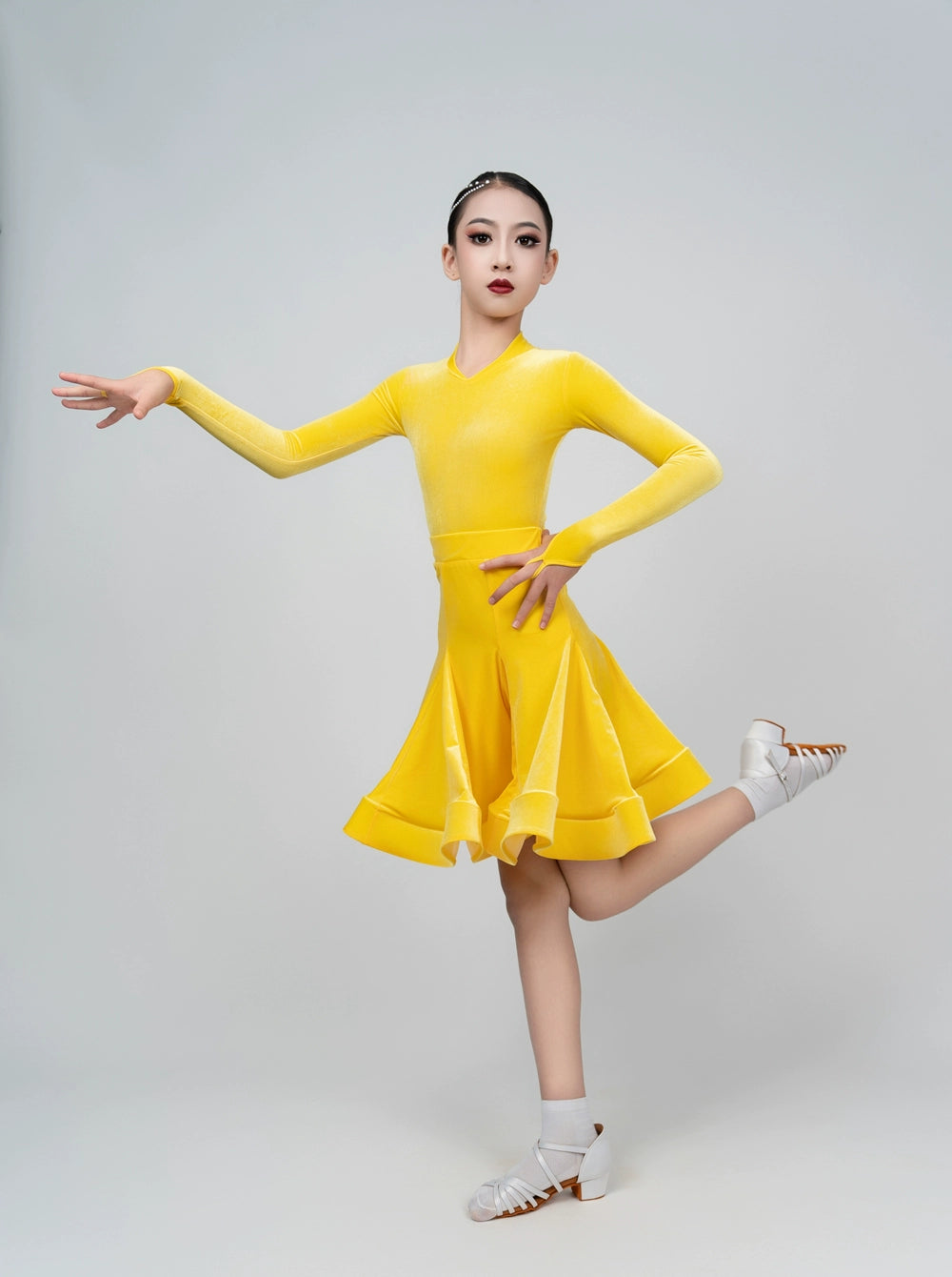Wine Blue Yellow Latin Dance Competition Dresses for Children Girls Ballroom Salsa Chacha velvet Dance Clothes Party Performance Ball Gown - Moderndancedress.com