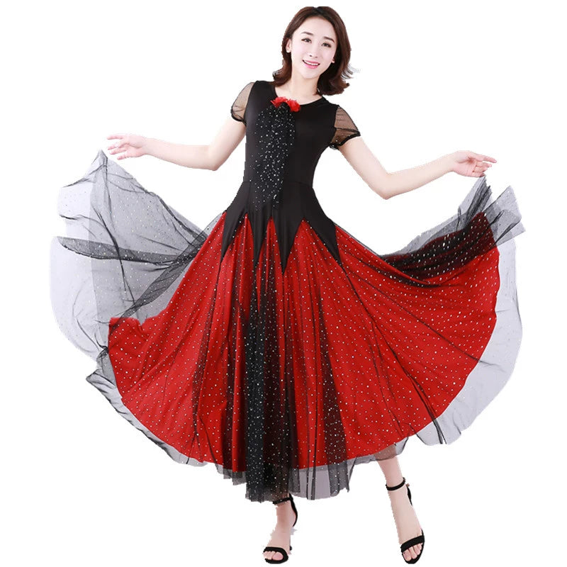 Women's Ballroom Dance Dresses Short-sleeved modern dress national standard performance dress Waltz dress - Moderndancedress.com