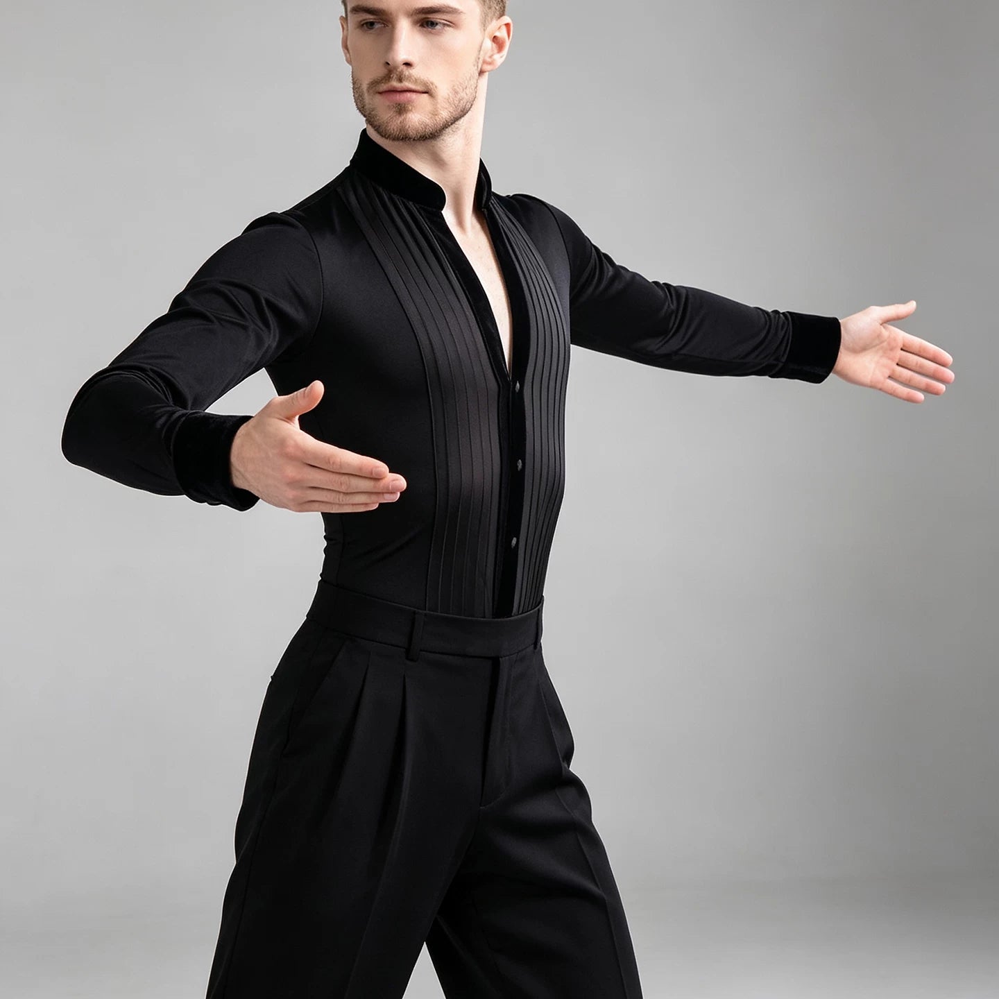 Men's Latin Ballroom Dance Shirt Striped Stand-up Collar Waltz Tango Flamenco Dancing Body Tops