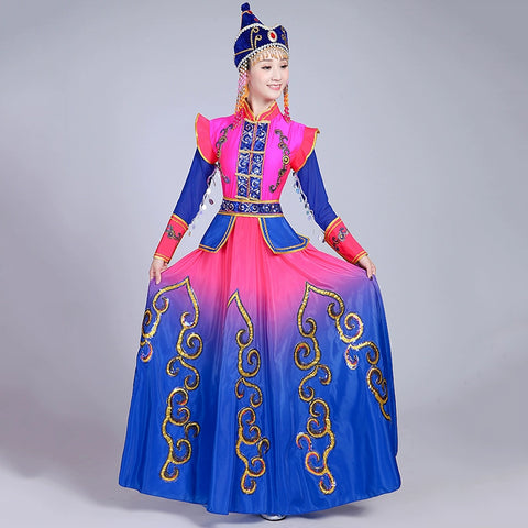 Folk Dance Costumes Mongolian dance, costume, performance, dress, chopsticks dance, modern Mongolian dress