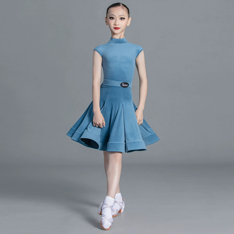 Girls light blue pink green Latin Dance Competition dresses ballroom salsa rumba cha cha Regulations Costume for kids - Moderndancedress.com