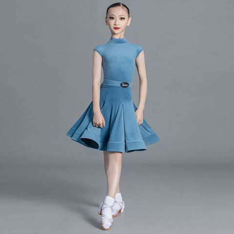 Girls light blue pink green Latin Dance Competition dresses ballroom salsa rumba cha cha Regulations Costume for kids - Moderndancedress.com