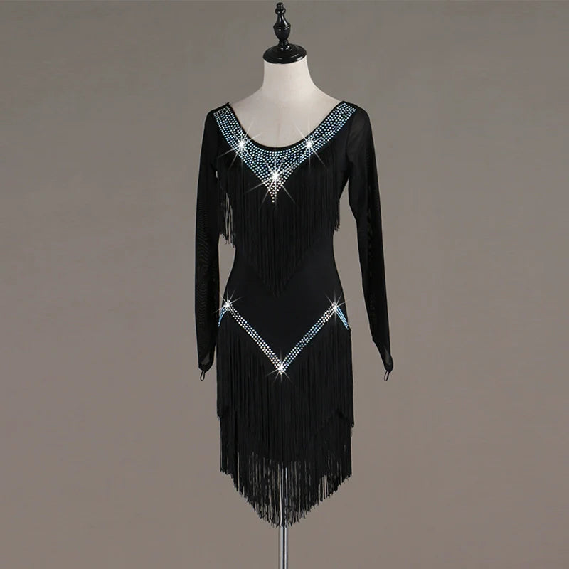 Latin Dance Dresses Women's Training / Performance Spandex / Tulle Tassel / Crystals / Rhinestones Sleeveless High Dress - Moderndancedress.com