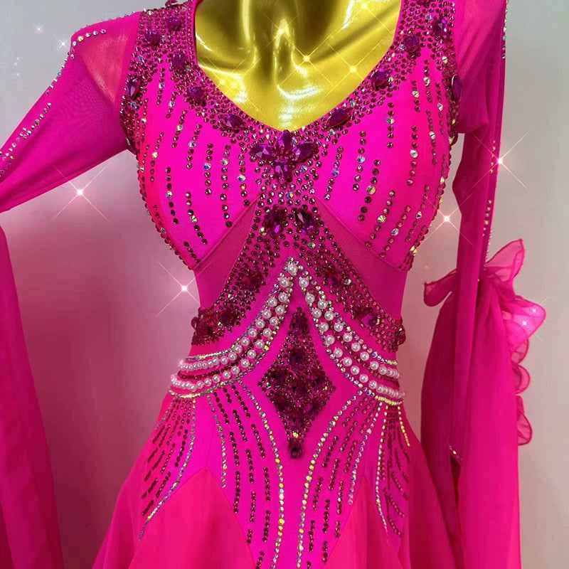 Customized Size Competition Ballroom Dance Dresses for Women Girls Waltz Tango Performance Long Gown