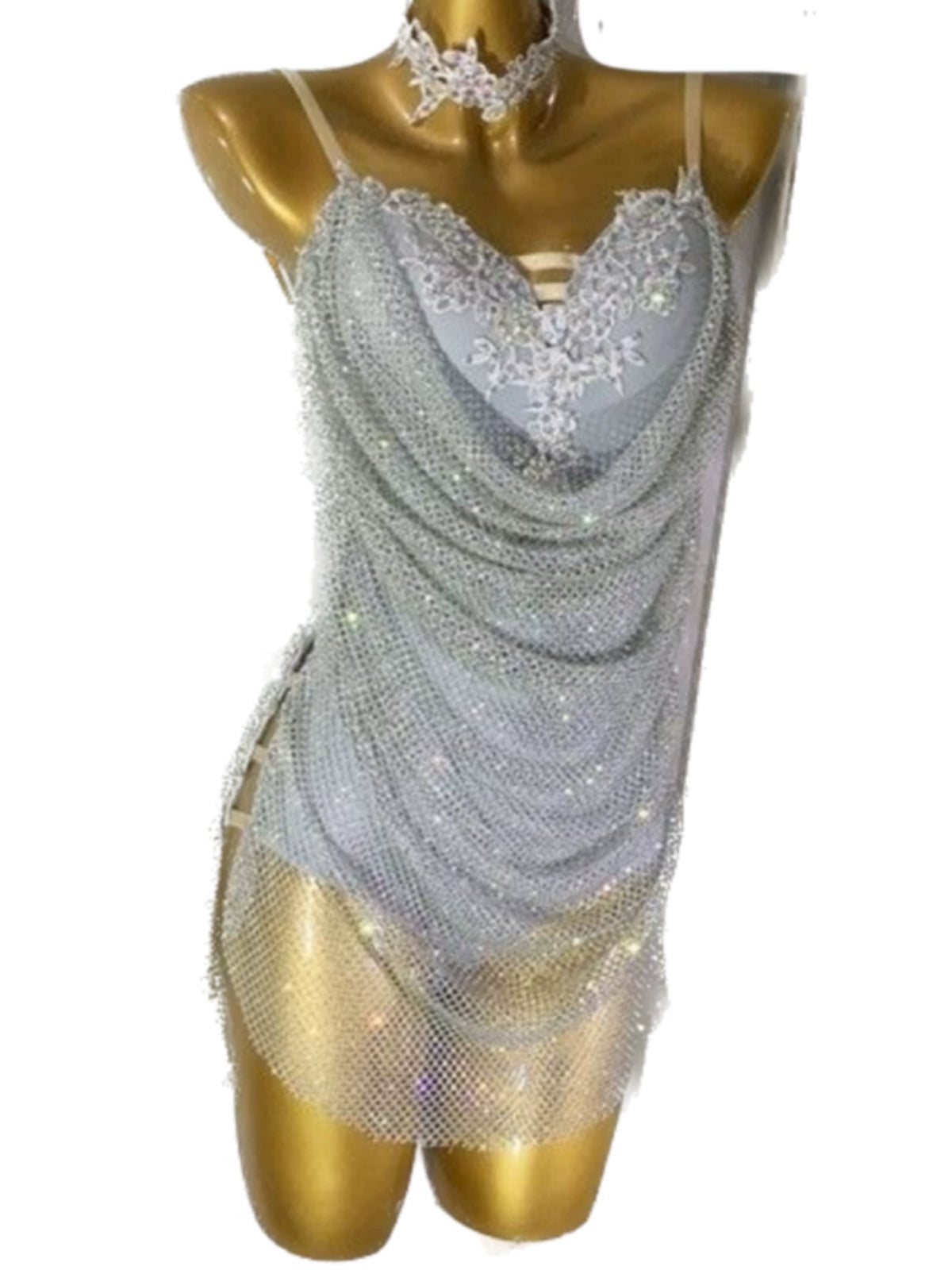 Customized size silver bling Latin dance dresses for women kids art test flower salsa rumba chacha competition costume - Moderndancedress.com