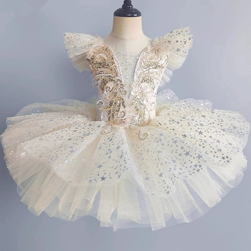 Gold tutu skirt Ballerina Ballet  dance dress for girls  kids little swan lake performance clothes gymnastics leotard dress - Moderndancedress.com