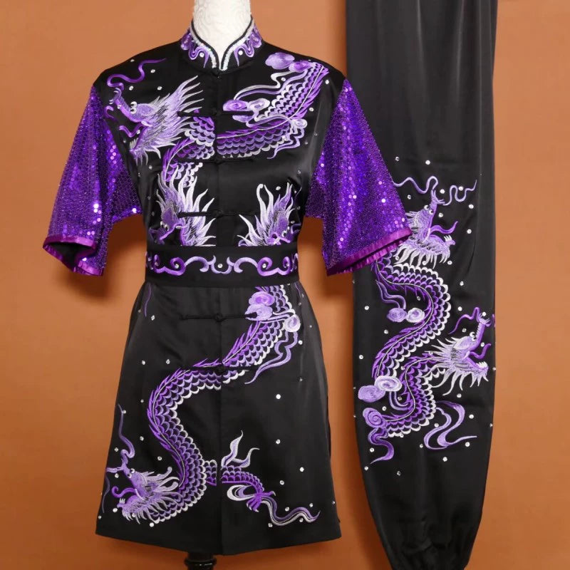Customized size dragon Wushu martial art competition uniforms tai chi kungfu clothing for adult Children Changquan Nanquan Group Performance Suit - Moderndancedress.com