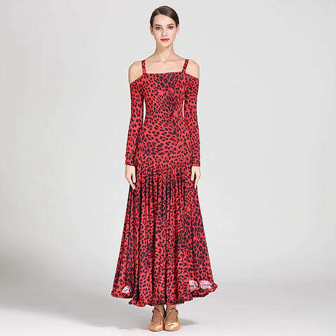 Ballroom dance dresses for women girls red orange blue leopard practice waltz tango dancing gown flamenco swing skirts - Moderndancedress.com