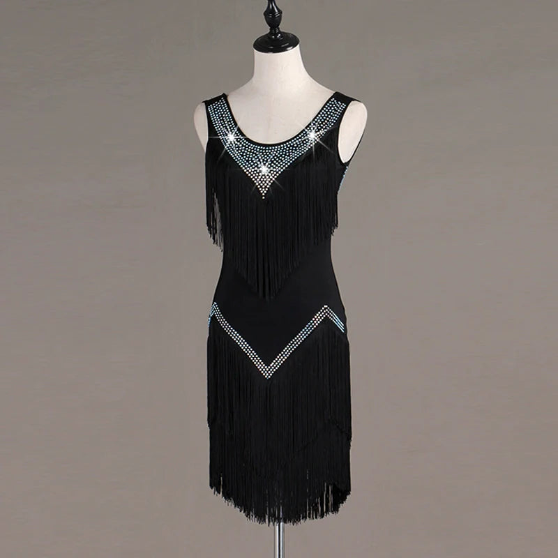 tassels Latin Dance Dresses Latin Dance Competition Dresses / Rhinestones High Dress - Moderndancedress.com